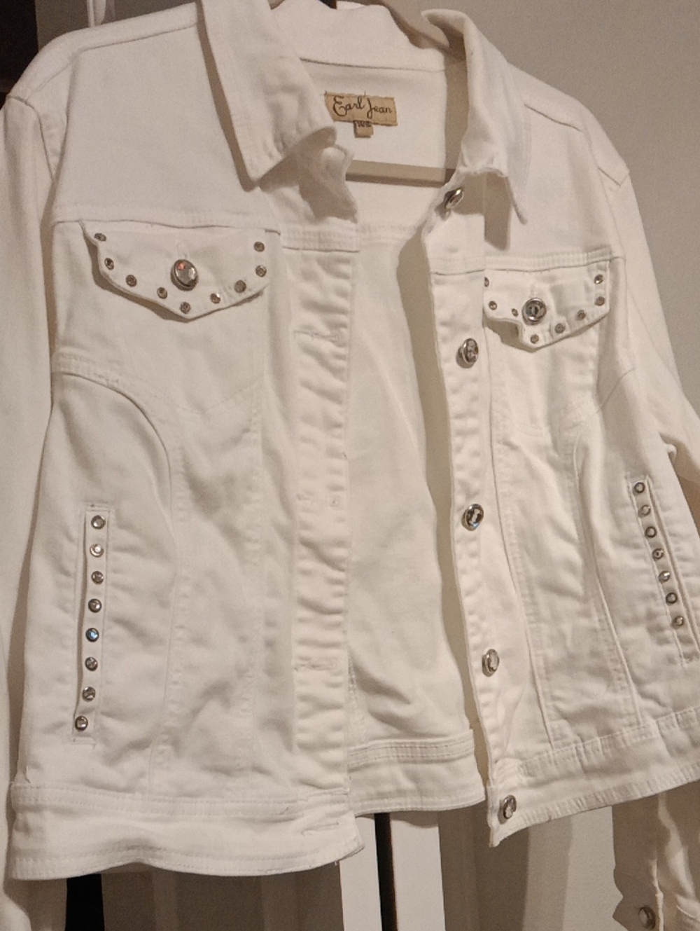 Earl Jeans White Denim Jacket with Stud Accents